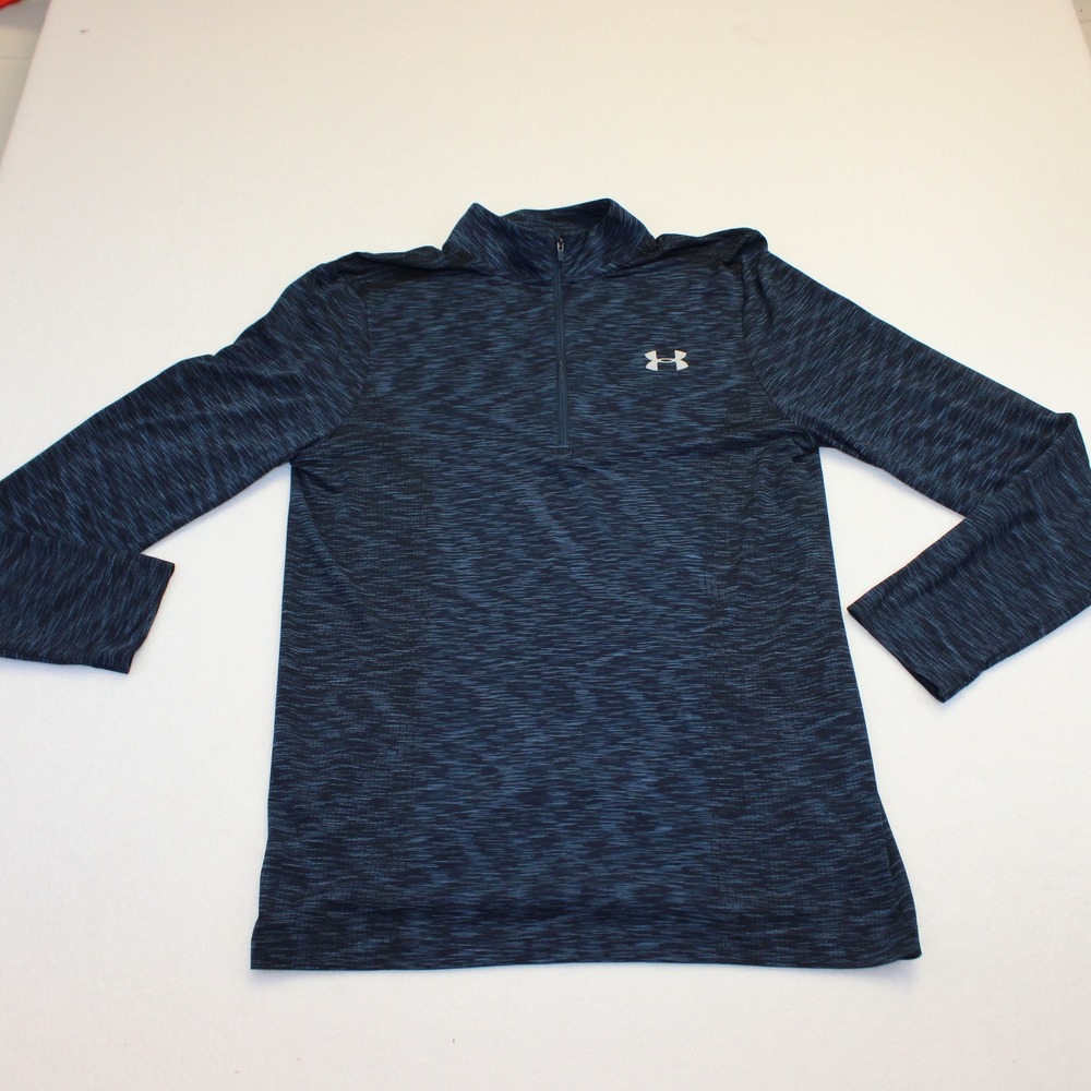 Under Armour Mens HeatGear Quarter Zip Pullover Space Dye Blue Large Fitted
